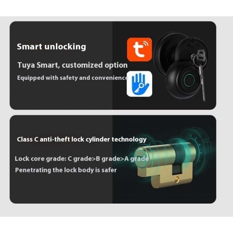 Smart Round Door Lock Ball Lock Household Smart Lock One Hold Open Fingerprint Lock